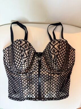 NWOT Victoria's Secret Very Sexy Black & Nude Zip Crochet Lace Longline Bustier